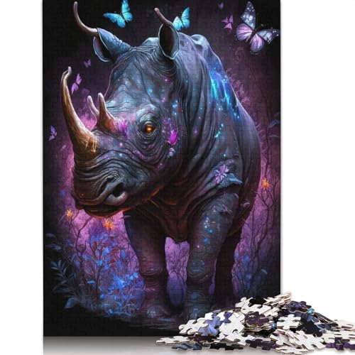 Puzzle 1000 Teile für Erwachsene Nashorn-Blumen-Galaxie-Puzzle für Erwachsene, Holzpuzzle, pädagogisches Spielzeug zum Stressabbau, Puzzlegröße: 75 x 50 cm von LiJianXXR