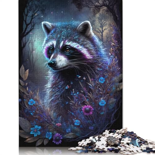 Puzzle 1000 Teile für Erwachsene Waschbär-Blumen-Galaxie-Puzzles für Erwachsene Kartonpuzzles Lernspielzeug Familienspiele Größe: 38 x 26 cm von LiJianXXR