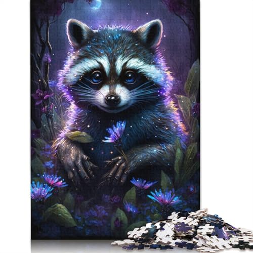 Puzzle 1000 Teile für Erwachsene Waschbär-Blumen-Galaxie-Puzzles für Erwachsene Kartonpuzzles Lernspielzeug Familienspiele Größe: 38 x 26 cm von LiJianXXR