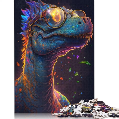 Puzzle 1000 Teile für Erwachsene und Kinder, kosmische Dinosaurier tragen eine Brille, Puzzle für Erwachsene, Kartonpuzzle, anspruchsvolles Spiel, Größe: 38 x 26 cm von LiJianXXR