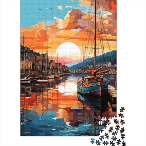 Puzzle Bunte Psychedelie im Hafen von Bergen, 1000-teiliges Puzzle, Holzpuzzle für Erwachsene und Familien, tolles Geschenk für Erwachsene (Größe 75 x 50 cm) von LiJianXXR