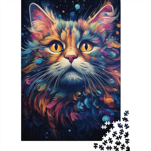 Puzzle Bunte exotische Zeichnung Katze 1000 Teile Puzzle für Erwachsene Holzpuzzle für Erwachsene und Familien Denkspiel 50x75 cm von LiJianXXR