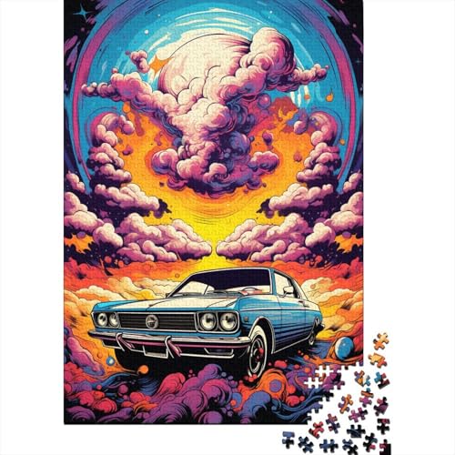 Puzzle Bunte psychedelische Retro-Autos 1000-teiliges Puzzle für Erwachsene Holzpuzzle für Erwachsene und Familien Denkspiel 50x75 cm von LiJianXXR