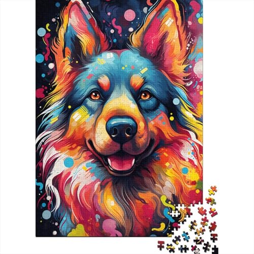 Puzzle Bunter Psychedelischer Gemäldehund 1000-teiliges Puzzle für Erwachsene Holzpuzzle für Erwachsene und Familien Denkspiel 50x75 cm von LiJianXXR