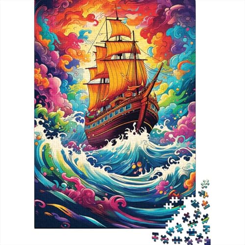 Puzzle Buntes Gemälde Segelboot 1000-teiliges Puzzle für Erwachsene Holzpuzzle für Erwachsene und Familien Denkspiel 50x75 cm von LiJianXXR