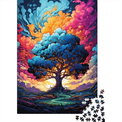 Puzzle Die farbenfrohe Psychedelie eines einsamen Baumes, 1000-teiliges Puzzle für Erwachsene, Holzpuzzle für Erwachsene und Familien, Denkspiel, 50 x 75 cm von LiJianXXR