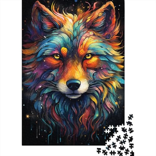 Puzzle Farbenfrohes psychedelisches Gemälde eines Fuchses, 1000-teiliges Puzzle für Erwachsene, Holzpuzzle für Erwachsene und Familien, Denkspiel, 50 x 75 cm von LiJianXXR