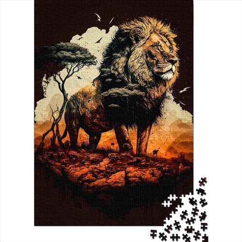 Puzzle König der Löwen des Dschungels für Erwachsene, 1000 Teile, Holzpuzzle, Puzzle für Erwachsene, Lernspiel, Herausforderungsspielzeug (Größe 75x50 cm) von LiJianXXR