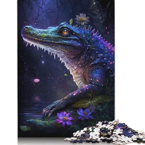 Puzzle Krokodil-Blumen-Galaxie, 1000 Teile, Puzzlespiel, Kartonpuzzle, Teenager und Kinder, tolles Geschenk für Erwachsene, Größe: 38 x 26 cm von LiJianXXR