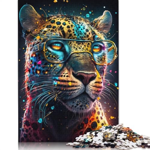 Puzzle Leopard mit Brille, 1000 Teile, Puzzle für Erwachsene, Papppuzzle für Erwachsene und Kinder ab 12 Jahren, Puzzle zum Stressabbau, schwierige Herausforderung (Größe 38 x 26 cm) von LiJianXXR