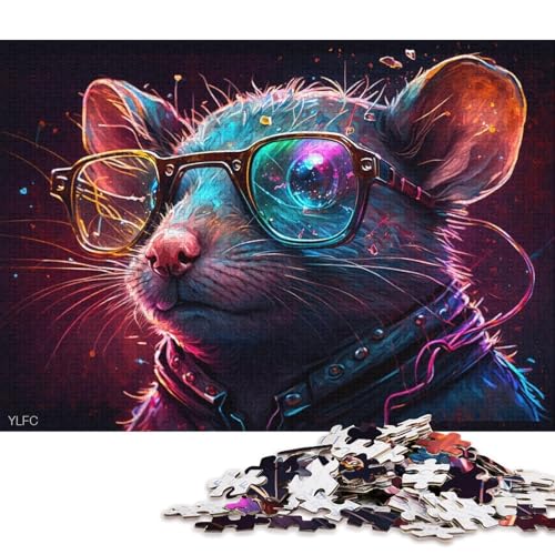 Puzzle Maus mit Brille, 1000 Teile, Puzzle für Erwachsene und Kinder ab 12 Jahren, Kartonpuzzle, Familiendekoration (Größe 38 * 26 cm) von LiJianXXR