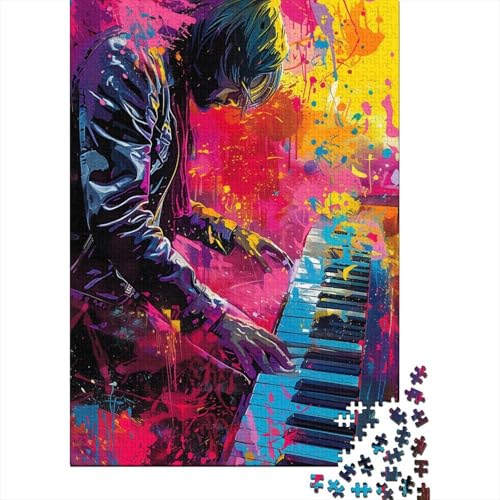 Puzzle Psychedelic Piano Player, 1000-teiliges Puzzle, Holzpuzzle für Erwachsene und Kinder ab 12 Jahren, tolles Geschenk für Erwachsene (Größe 75 x 50 cm) von LiJianXXR