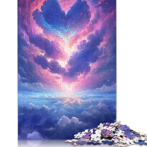 Puzzle Verträumte herzförmige Wolken, 1000 Teile, Puzzlespiel aus Pappe für Erwachsene und Kinder ab 12 Jahren, Familienaktivität, Größe 38 x 26 cm von LiJianXXR