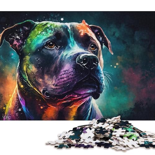 Puzzle für Erwachsene, 1000 Puzzle-Spielzeug, Staffordshire Bull Terrier-Hundepuzzles für Erwachsene und Kinder, Holzpuzzle, Familienaktivität (Größe 75 * 50 cm) von LiJianXXR