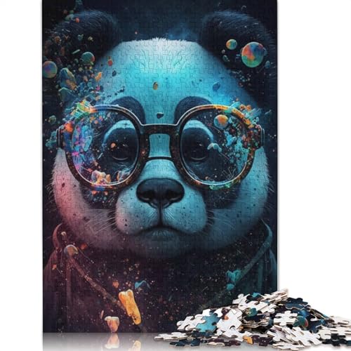 Puzzle für Erwachsene, 1000 Puzzle-Spielzeuge, kosmischer Panda mit Brille, Puzzle für Erwachsene, Kartonpuzzle, Puzzle, praktisches Spiel (Größe 38 x 26 cm) von LiJianXXR