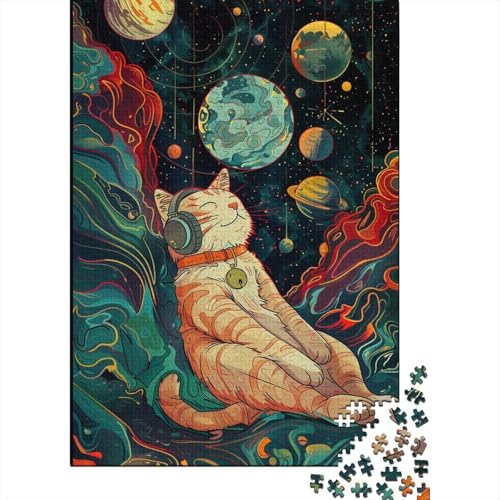 Puzzle für Erwachsene, 1000 Puzzles, Musik, Astronauten-Katze, Puzzles für Holzpuzzle, tolles Geschenk für Erwachsene (Größe 75 x 50 cm) von LiJianXXR