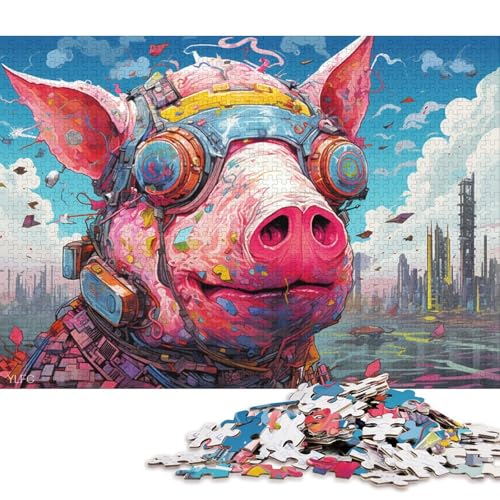 Puzzle für Erwachsene, 1000 Puzzles, buntes Roboterschwein, Puzzles für Erwachsene, Puzzle aus Pappe, Lernspielzeug, Familienspiele 38x26cm/1000 Teile von LiJianXXR