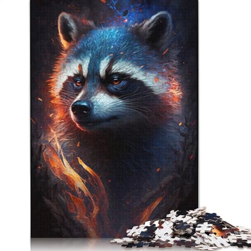 Puzzle für Erwachsene, 1000 Puzzles mit Waschbär-Feuer, für Erwachsene und Kinder, Holzpuzzle, Familienaktivität, Größe: 75 x 50 cm von LiJianXXR