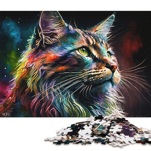 Puzzle für Erwachsene, 1000 Teile, Bunte Maine-Coon-Katze, Holzpuzzle, Heimdekorationspuzzle (Größe 75 * 50 cm) von LiJianXXR