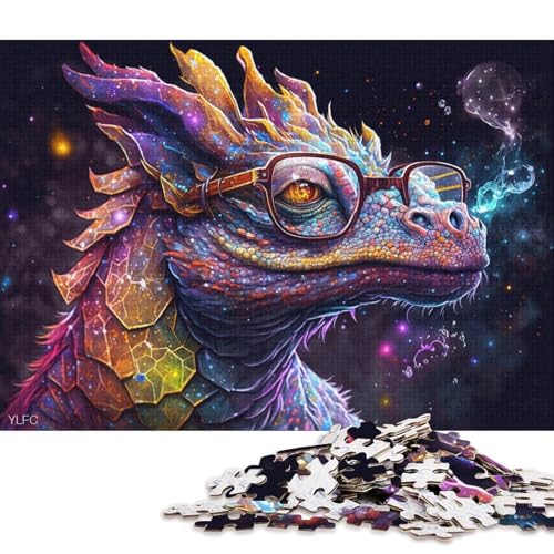 Puzzle für Erwachsene, 1000 Teile, Drache mit Brille, Puzzle für Erwachsene, Kartonpuzzle, Heimkunstdekor (Größe 38 * 26 cm) von LiJianXXR