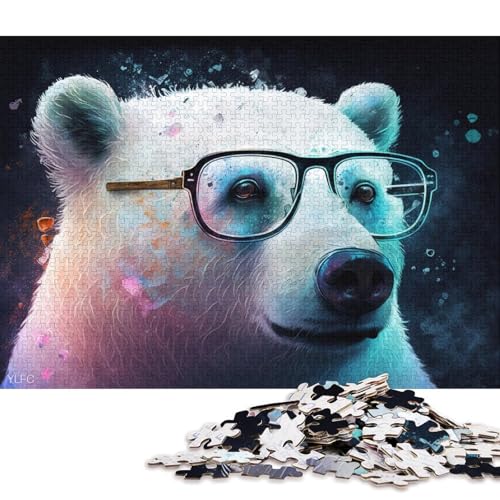 Puzzle für Erwachsene, 1000 Teile, Eisbär mit Brille, Puzzle für Erwachsene, Holzpuzzle, Heimkunstdekor (Größe 75 * 50 cm) von LiJianXXR