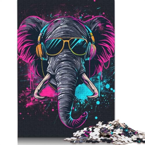 Puzzle für Erwachsene, 1000 Teile, Elefant mit Kopfhörern, Puzzle für Erwachsene, Kartonpuzzle, Lernspiele für Erwachsene und Kinder, Größe 38 x 26 cm von LiJianXXR