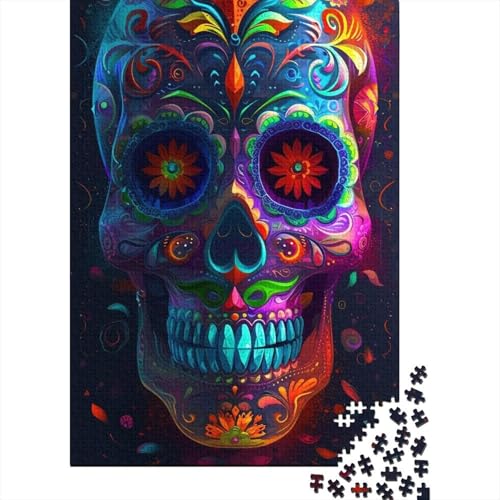 Puzzle für Erwachsene, 1000 Teile, Farbiger Totenkopf, Puzzle für Erwachsene, Holzbrettpuzzle, Denksportaufgaben für Erwachsene, Größe: 75 x 50 cm von LiJianXXR