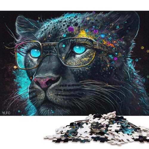 Puzzle für Erwachsene, 1000 Teile, Galaxie, schwarzer Leopard mit Brille, Puzzle aus Karton, Heimdekorationspuzzle (Größe 38 * 26 cm) von LiJianXXR