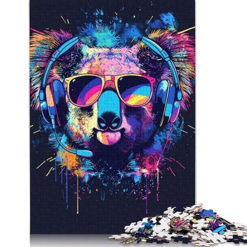 Puzzle für Erwachsene, 1000 Teile, Koala mit Kopfhörern und Sonnenbrille, Puzzle für Erwachsene, Kartonpuzzle, Heimdekoration, Größe 38 x 26 cm von LiJianXXR