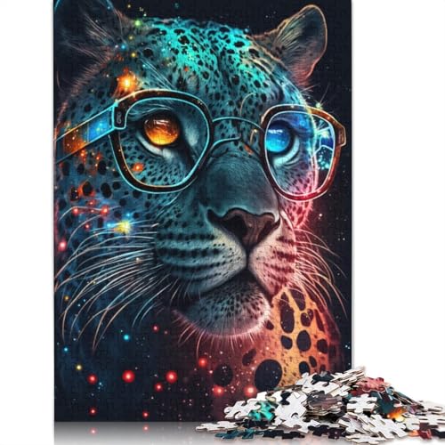 Puzzle für Erwachsene, 1000 Teile, Leopard mit Brille, Puzzle für Erwachsene und Kinder, Holzpuzzle, tolles Geschenk für Erwachsene (Größe 75 x 50 cm) von LiJianXXR