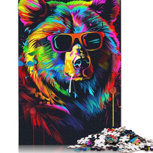 Puzzle für Erwachsene, 1000 Teile, Neonbär mit Sonnenbrille, Puzzle für Erwachsene, Kartonpuzzle, Lernspiele für Erwachsene und Kinder, Größe 38 x 26 cm von LiJianXXR