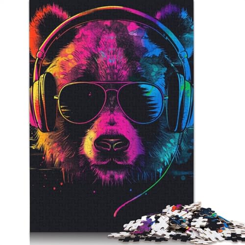 Puzzle für Erwachsene, 1000 Teile, Panda mit Kopfhörern, Puzzle für Erwachsene, Karton-Puzzle, Familienpuzzle, Spielgröße 38 x 26 cm von LiJianXXR