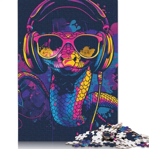 Puzzle für Erwachsene, 1000 Teile, Schlange mit Sonnenbrille, Puzzle für Erwachsene, Holzbrettpuzzle, Lernspiel, Herausforderungsspielzeug, Größe 75 x 50 cm von LiJianXXR