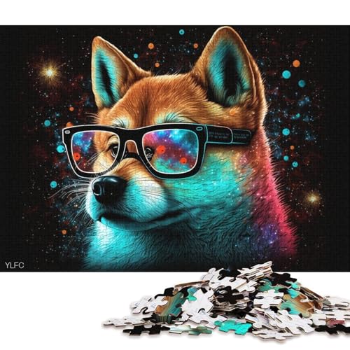 Puzzle für Erwachsene, 1000 Teile, Shiba Inu mit Brille, Puzzle aus Karton, Heimdekorationspuzzle (Größe 38 * 26 cm) von LiJianXXR