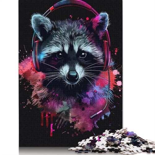 Puzzle für Erwachsene, 1000 Teile, Waschbär mit Kopfhörern, Puzzle für Erwachsene, Papppuzzle, Lernspiel, Herausforderungsspielzeug, Größe 38 x 26 cm von LiJianXXR