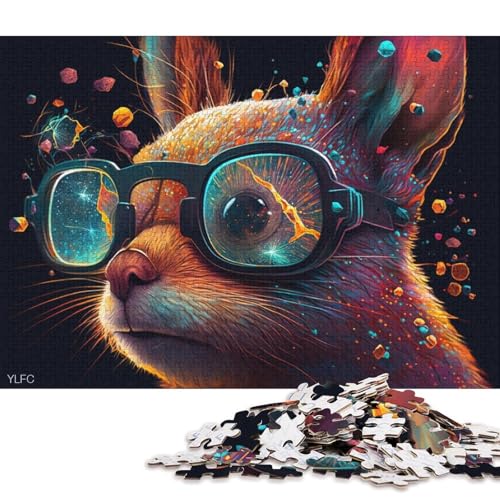 Puzzle für Erwachsene, 1000 Teile, buntes Eichhörnchen mit Brille, Kartonpuzzle, Heimdekorationspuzzle (Größe 38 * 26 cm) von LiJianXXR