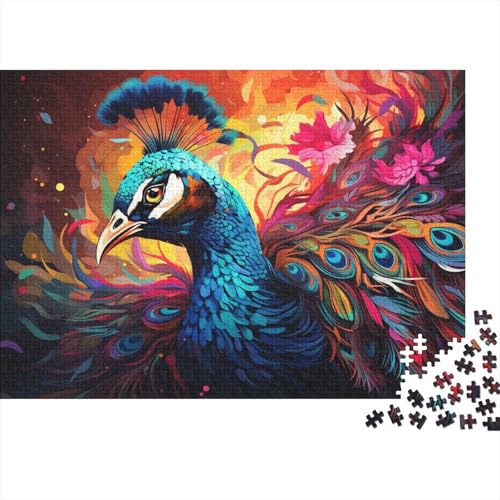 Puzzle für Erwachsene, 1000 Teile, farbenfrohes, psychedelisches, künstlerisches Pfauen-Puzzle für Erwachsene und Kinder, Holzpuzzle, Lernspielzeug, 50 x 75 cm von LiJianXXR