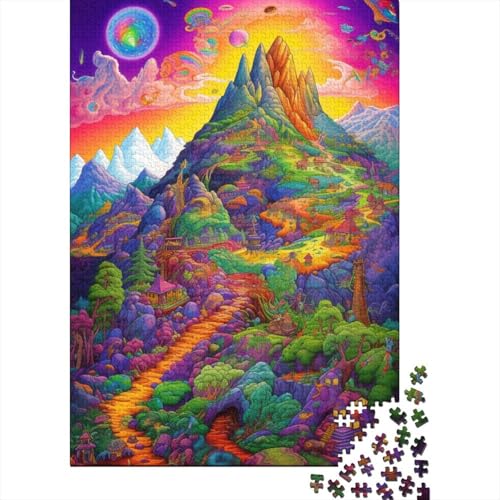 Puzzle für Erwachsene, 1000 Teile, farbenfrohes psychedelisches Berg-Puzzle für Erwachsene und Kinder, Holzpuzzle, Lernspielzeug (Größe 75 x 50 cm) von LiJianXXR