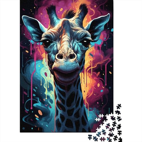 Puzzle für Erwachsene, 1000 Teile, farbenfrohes psychedelisches Giraffen-Puzzle für Erwachsene und Kinder, Holzpuzzle, Lernspielzeug (Größe 75 x 50 cm) von LiJianXXR