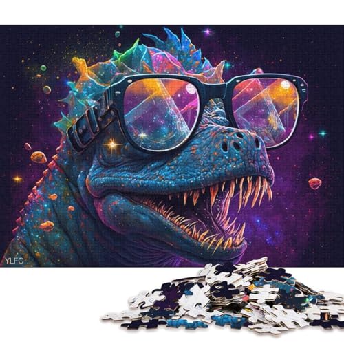 Puzzle für Erwachsene, 1000 Teile, kosmische Dinosaurier tragen eine Brille, Puzzle für Erwachsene, Papppuzzle, tolle Geschenke zu Weihnachten (Größe 38 * 26 cm) von LiJianXXR