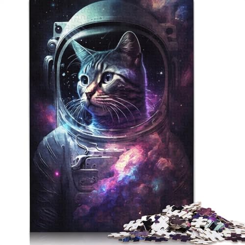 Puzzle für Erwachsene, Astronautenkunst, Katze, Puzzle für Erwachsene, 1000 Teile, Papppuzzle für Jugendliche und Kinder, tolles Geschenk für Erwachsene (Größe 38 x 26 cm) von LiJianXXR