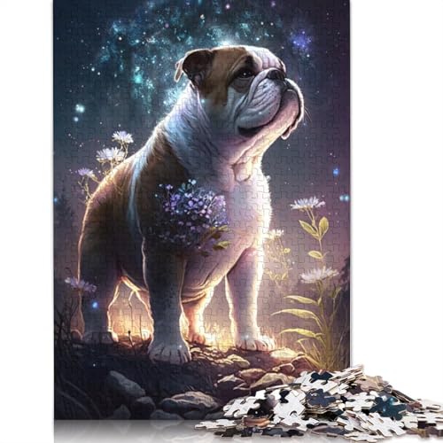 Puzzle für Erwachsene, Bulldogge mit Blumen, 1000 Teile, Holzpuzzle für Erwachsene und Kinder ab 12 Jahren, anspruchsvolles Spiel, Größe: 75 x 50 cm von LiJianXXR