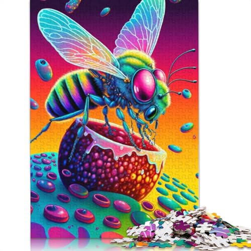 Puzzle für Erwachsene, Bunte Bienen, 1000 Teile, Kartonpuzzle für Erwachsene und Kinder ab 12 Jahren, Spielzeug-Wanddekoration, 38 x 26 cm von LiJianXXR