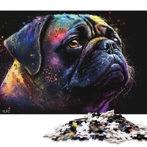 Puzzle für Erwachsene, Bunter Mops, 1000 Teile, Puzzle für Erwachsene, Geschenke, Holzpuzzle für Erwachsene und Kinder ab 12 Jahren, Lernspiele (Größe 75 * 50 cm) von LiJianXXR