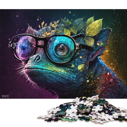 Puzzle für Erwachsene, Chamäleon mit Brille, 1000 Teile, Puzzle für Erwachsene und Kinder, Holzpuzzle für Erwachsene und Kinder ab 12 Jahren, tolles Geschenk für Erwachsene (Größe 75 * 50 cm) von LiJianXXR