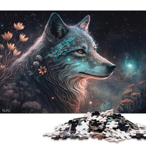 Puzzle für Erwachsene, Cosmic Wolf Flowers, 1000-teiliges Puzzle, Kartonpuzzle, geeignet für Erwachsene und Kinder über 12 Jahre, tolles Geschenk für Erwachsene (Größe 38 * 26 cm) von LiJianXXR