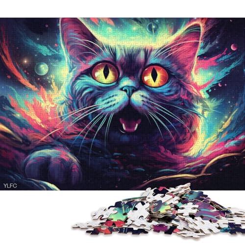 Puzzle für Erwachsene, Fantasie-Katze, 1000-teiliges Puzzle, Holzpuzzle für Erwachsene und Kinder ab 12 Jahren, Heimdekoration 75x50cm/1000 Teile von LiJianXXR