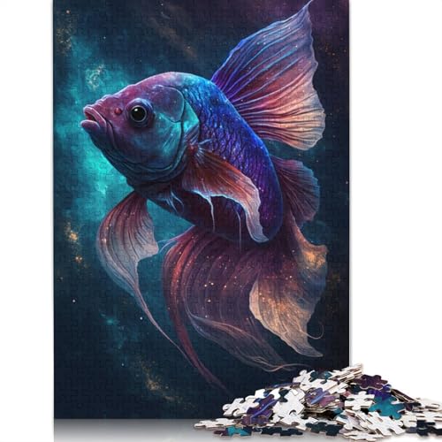 Puzzle für Erwachsene, Galaxie-Goldfisch, 1000 Teile, Puzzle für Erwachsene und Kinder, Holzpuzzle, geeignet für Erwachsene, tolles Geschenk für Erwachsene (Größe 75 x 50 cm) von LiJianXXR