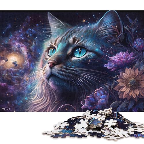 Puzzle für Erwachsene, Galaxy Cosmic Cat, lustiges Puzzle für Erwachsene, 1000-teiliges Holzpuzzle für Erwachsene, Familienurlaub zu Hause, Zeitvertreib (Größe 75 * 50 cm) von LiJianXXR