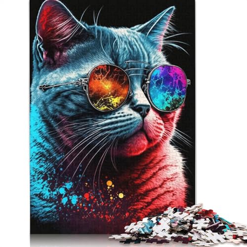 Puzzle für Erwachsene, Katze mit Brille, lustiges Puzzle für Erwachsene, 1000-teiliges Kartonpuzzle für Erwachsene und Kinder, toll, 38 x 26 cm von LiJianXXR